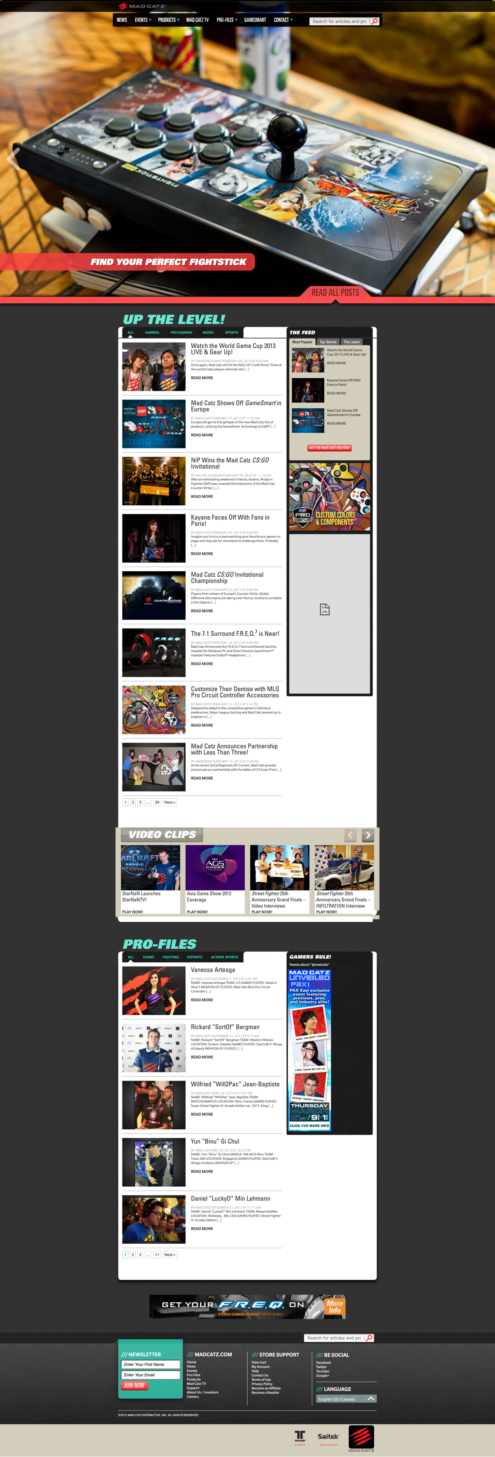 The live 2013 Mad Catz homepage I designed