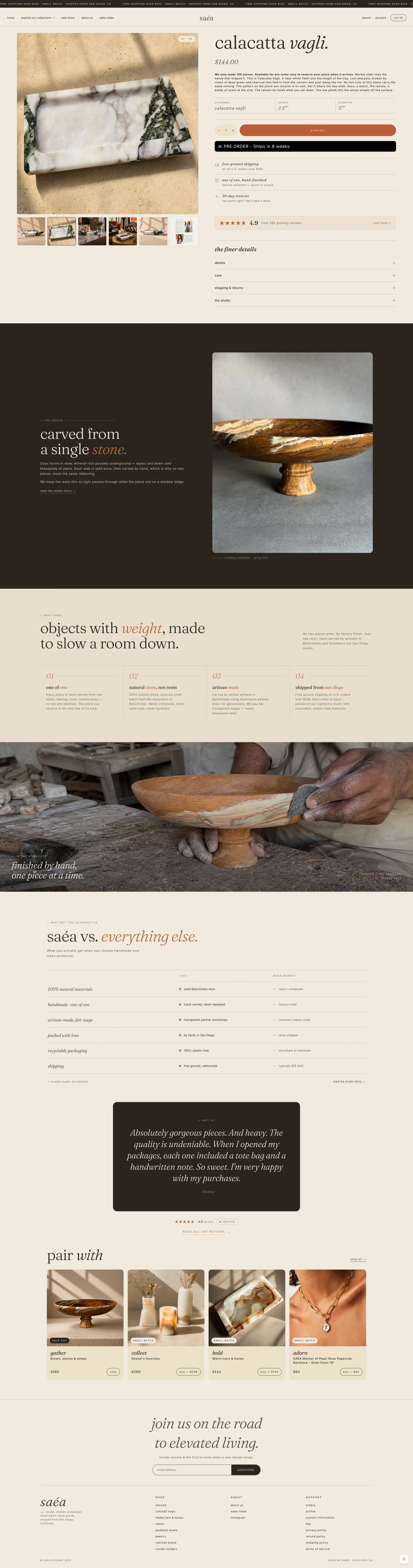 Home-goods product page, Calacatta — rebuilt in Liquid
