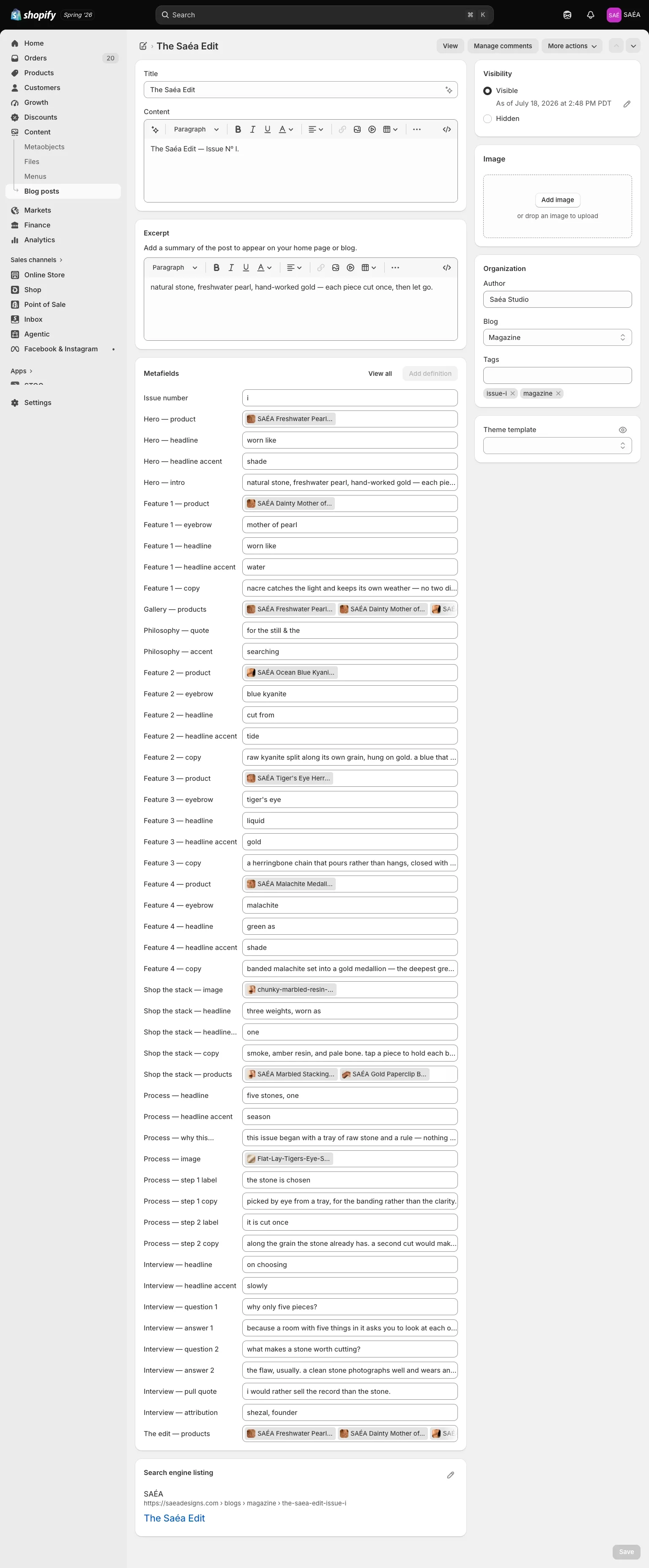 The Shopify backend template junior staff fill out